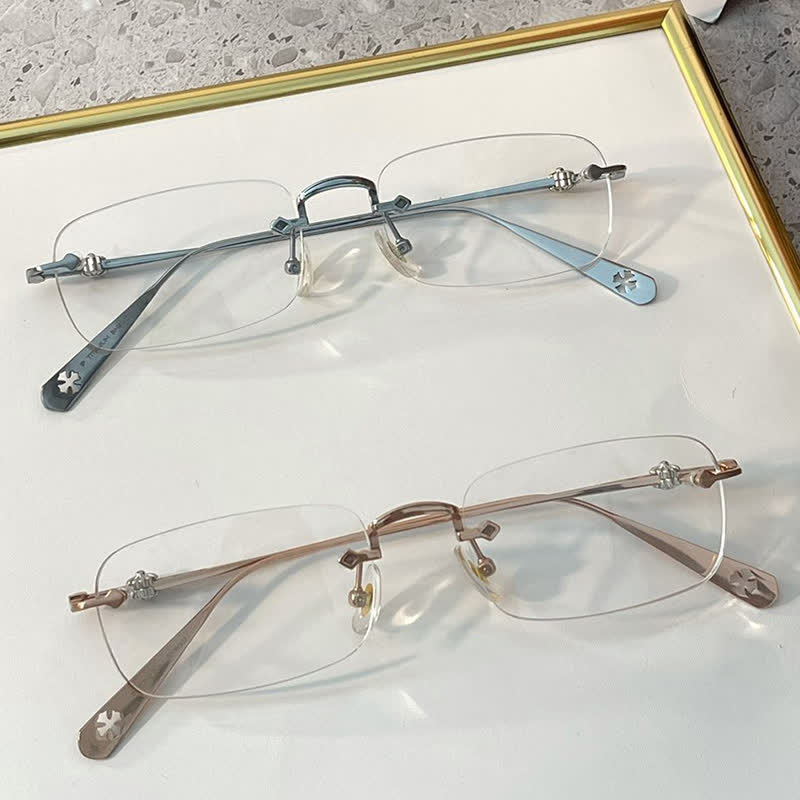 Spykay™ EG26935 Rectangle Titanium Frame Anti-blue Light Rimless Chrome Heart Glasses - image 1