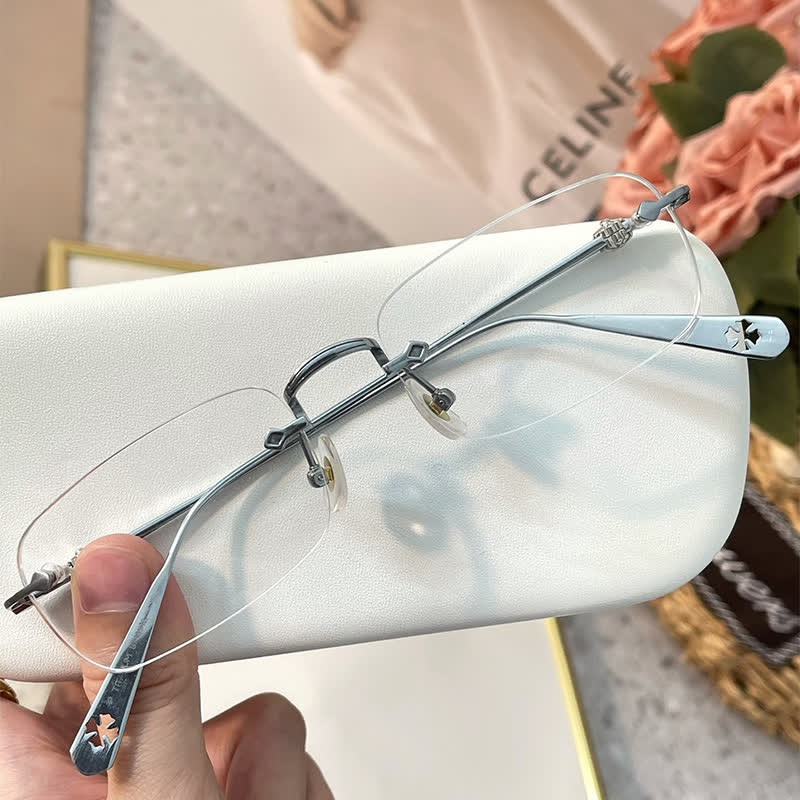 Spykay™ EG26935 Rectangle Titanium Frame Anti-blue Light Rimless Chrome Heart Glasses - Silver - image 8
