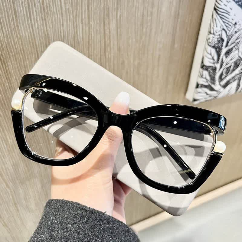 Spykay™ EG26758 Anti-blue Light Pearl Decor Irregular Oversized Eyeglasses - Black - image 1