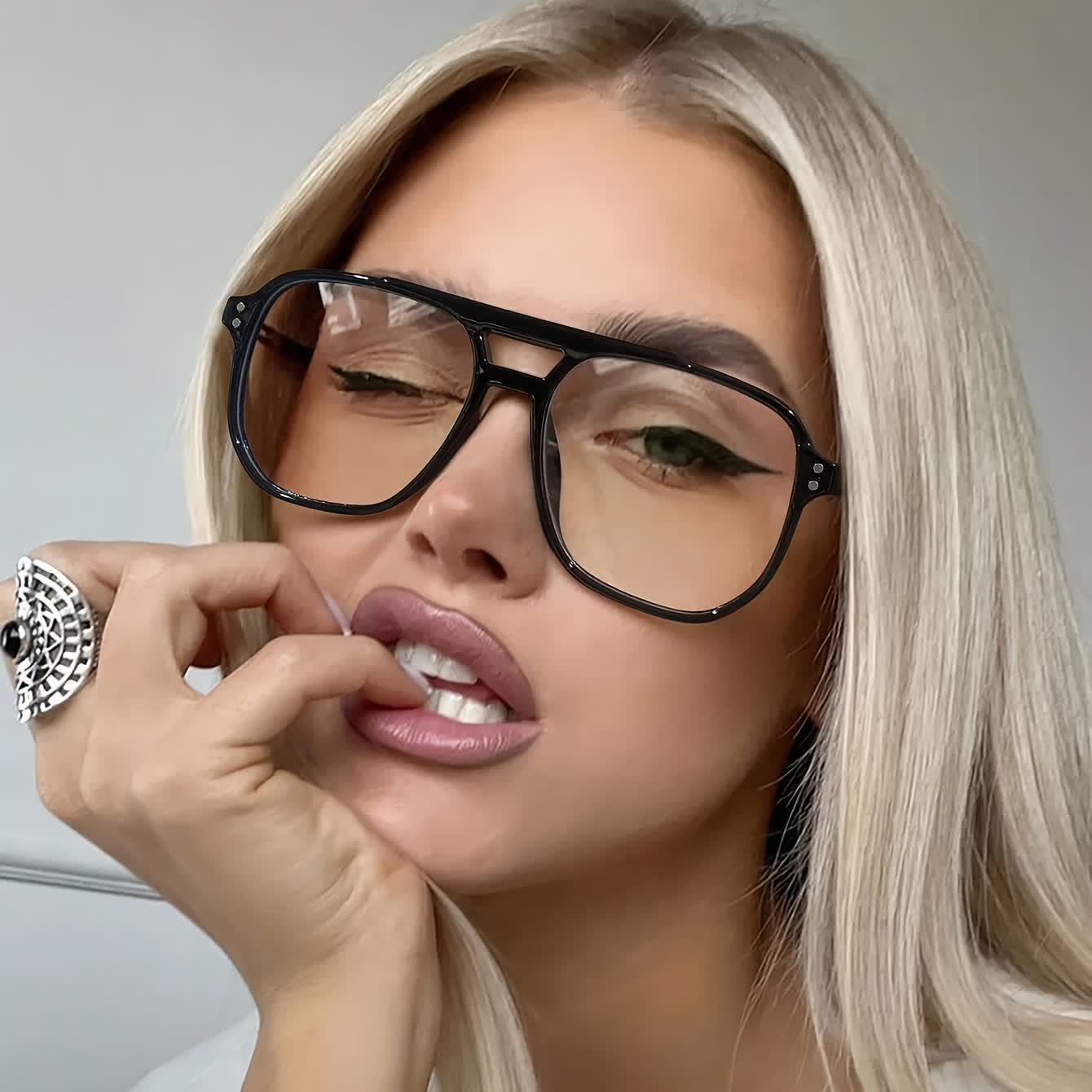 Spykay™ EG26676 Double Bridges Square Frames Anti-blue Light Eyeglasses - Black - image 2