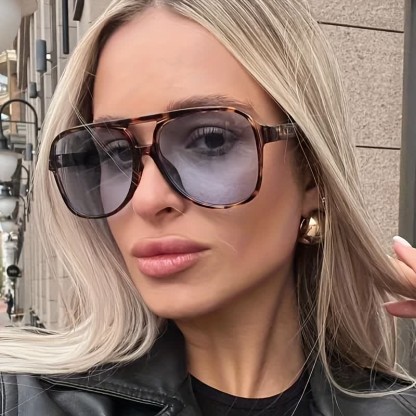 Spykay™ SG60670  Double Bridges Fashion Aviator Sunglasses - Leopard Print/Blue - image 3