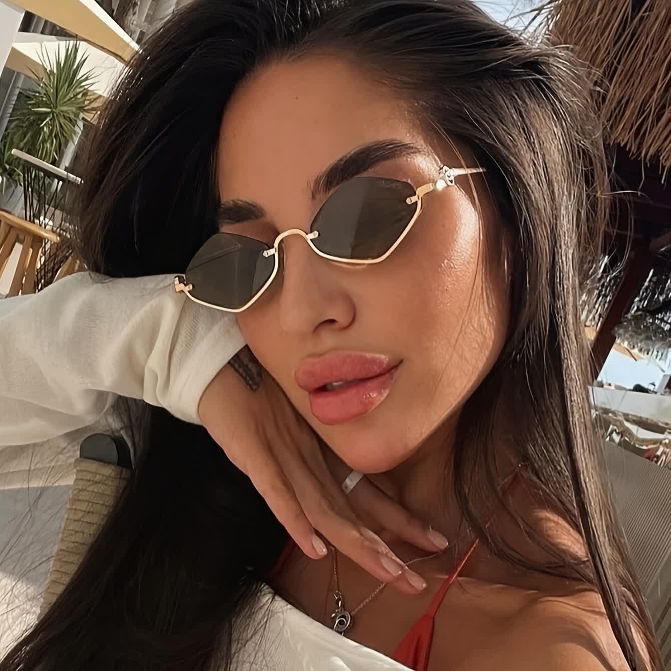 Spykay™ SG60868 Semi-Rimless Rhombus Small Frame Sunglasses - Grey - image 1