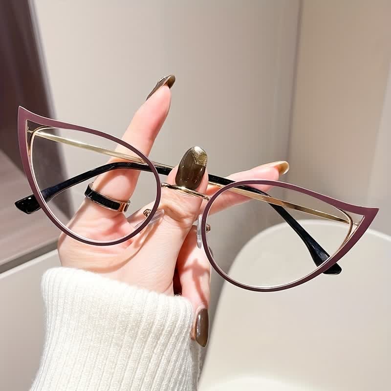 Spykay™ EG26880 Cat-Eye Metal Frame Hollow-out Anti-blue Light Glasses - Purple - image 1