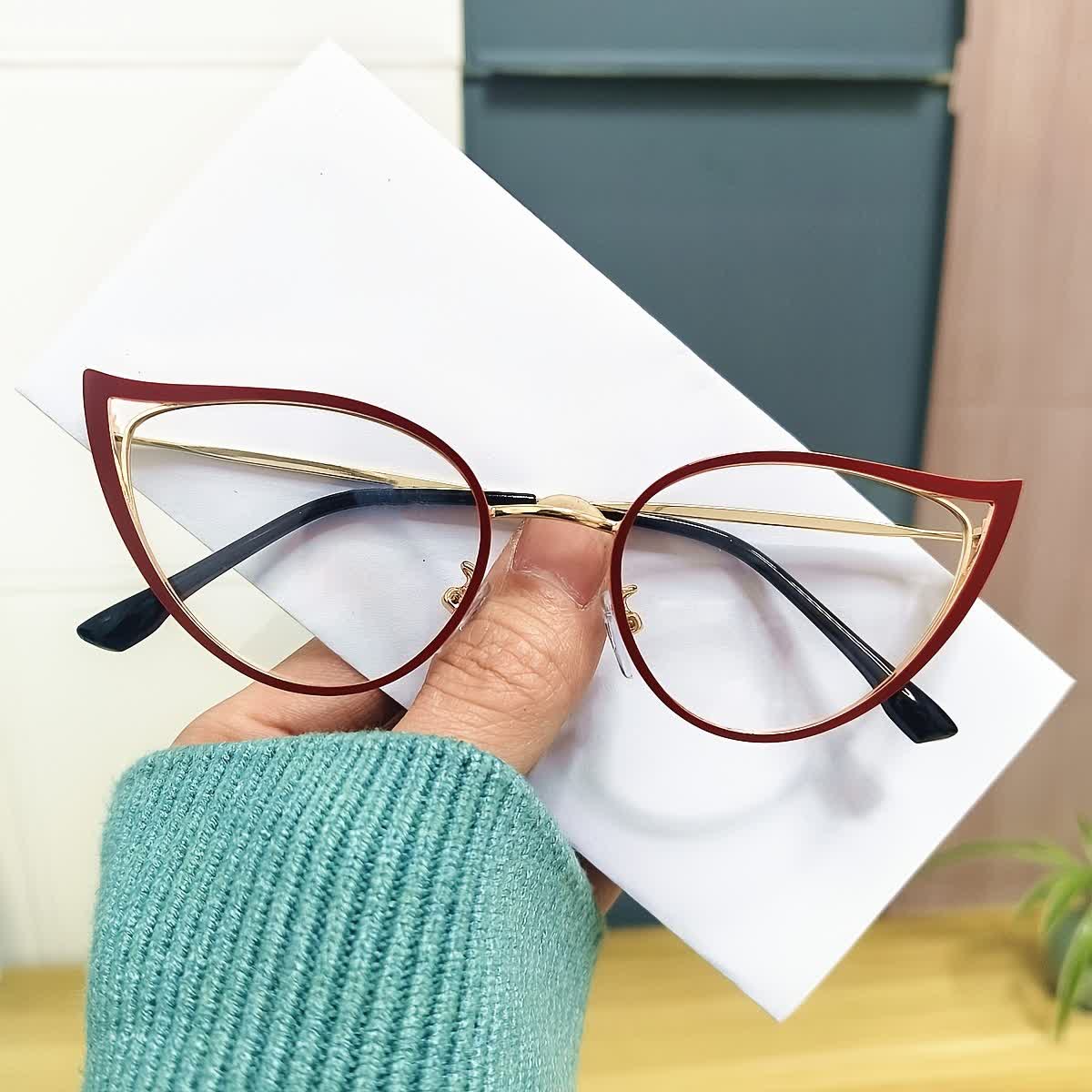 Spykay™ EG26880 Cat-Eye Metal Frame Hollow-out Anti-blue Light Glasses - Red - image 5