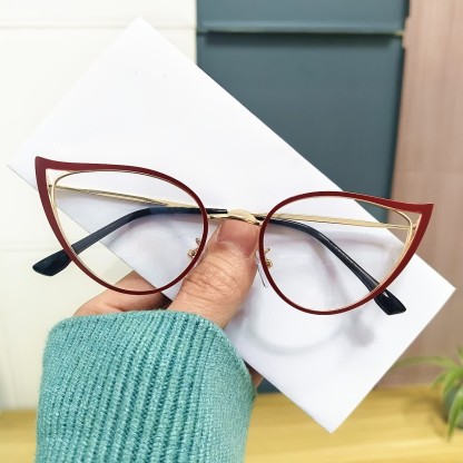 Spykay™ EG26880 Cat-Eye Metal Frame Hollow-out Anti-blue Light Glasses - Red - image 5