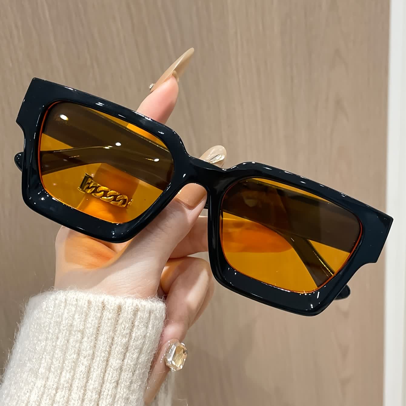 Spykay™ SG60855 Rectangle Frame Unisex Hipster Sunglasses - Black/Orange - image 1