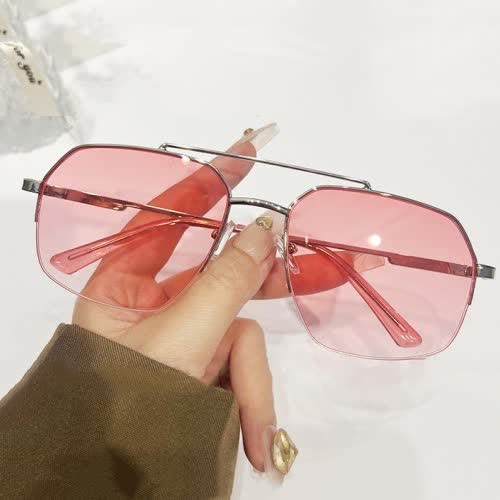 Spykay™ SG61052 Trendy Retro Semi-Rimless Double Bridges Aviator Sunglasses - Silver/Pink - image 11