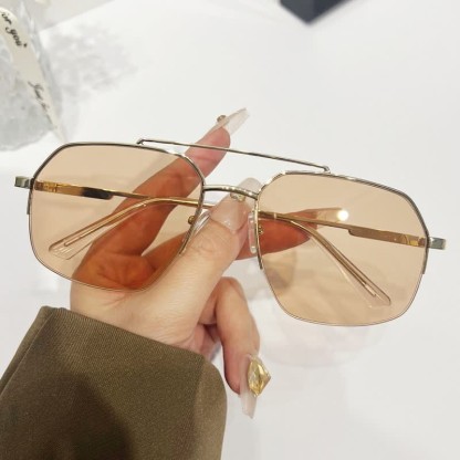 Spykay™ SG61052 Trendy Retro Semi-Rimless Double Bridges Aviator Sunglasses - Golden/Champagne - image 1