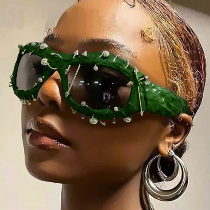 Spykay™ SG60924 CyberPunk Style Irregular Shaped Rivet Decor Sunglasses for Party - Green - image 22