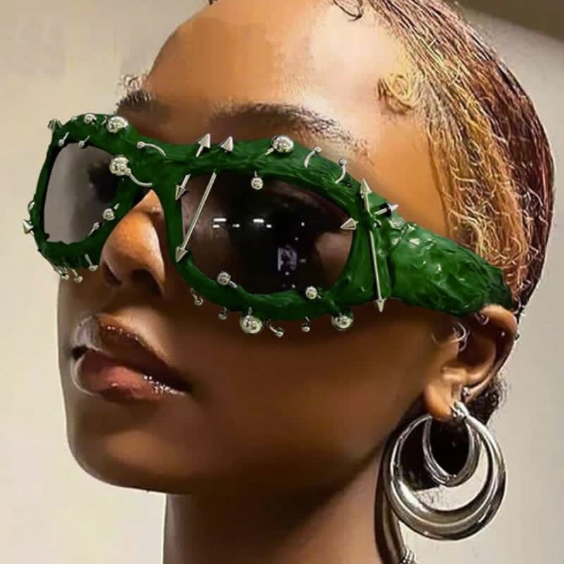 Spykay™ SG60924 CyberPunk Style Irregular Shaped Rivet Decor Sunglasses for Party - Green - image 22