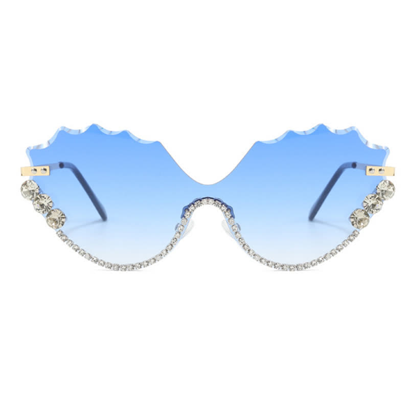 Spykay™ SG60838 Rhinestone Decor Wave Frame Oversized Rimless Sunglasses