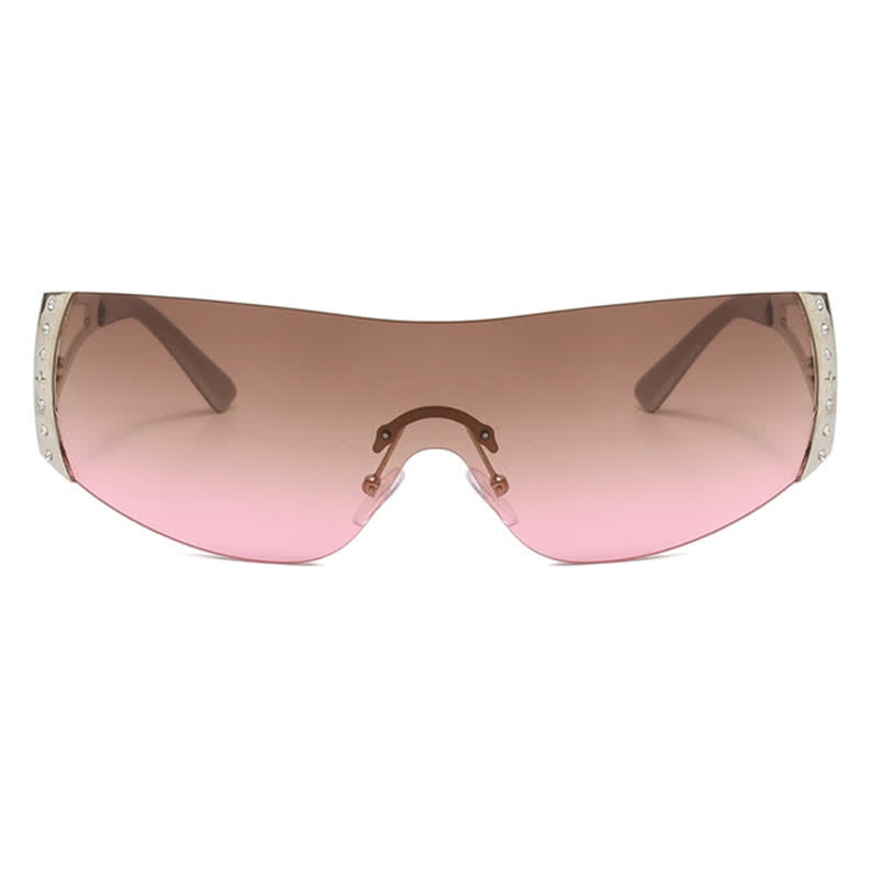 Spykay™ SG60852 Y2K Vintage Rhinestone Decor One-piece Rimless Hipster Sunglasses