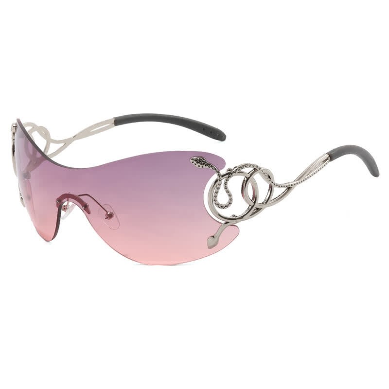 Spykay™ SG60904 Snake Design Temples One-piece Rimless Y2K Sunglasses