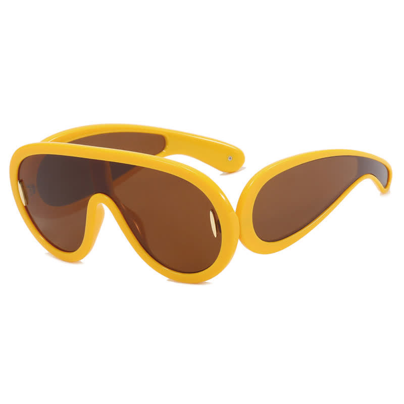 Spykay™ SG61002 Steampunk One-piece Frame Oversized Mirrored Sunglasses - Yellow - image 13