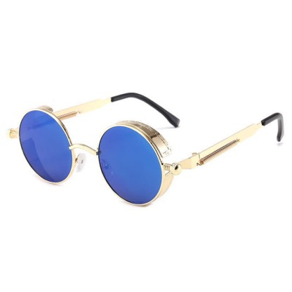 Spykay™ SG60945 Retro Punk Round Frame Spring Temples Sunglasses - Golden/Blue - image 18