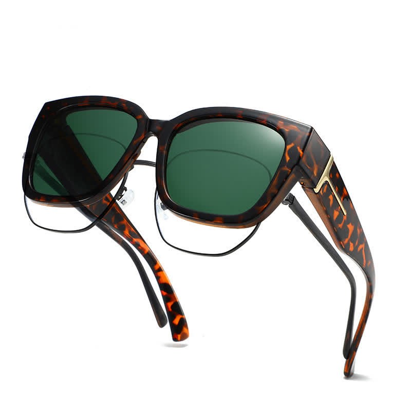Spykay™ SG61037 Fit Over Glasses Square Frame Polarized Sunglasses - Tortoise Shell/Green - image 5