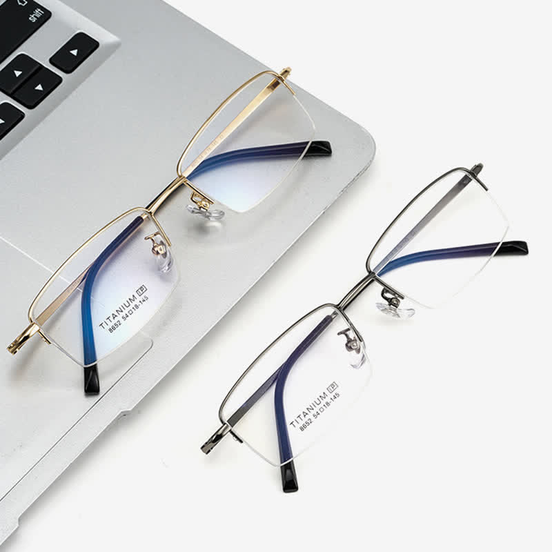 Spykay™ EG26844 Semi-Rimless Rectangle Titanium Frame Anti-blue Light Simple Glasses - image 11