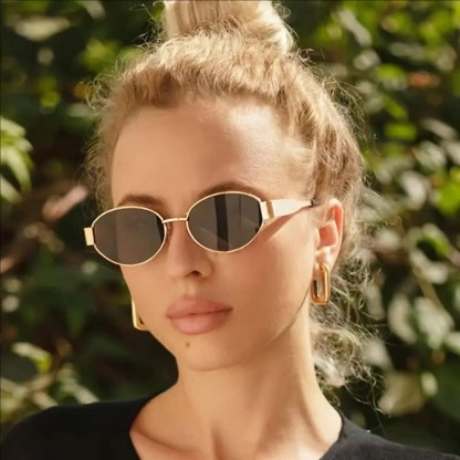 Spykay™ SG60707 Oval Frames Metal Temples Retro-Vinatge Sunglasses - Golden/Green - image 19