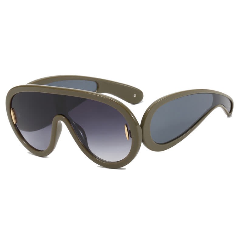 Spykay™ SG61002 Steampunk One-piece Frame Oversized Mirrored Sunglasses - Green - image 16