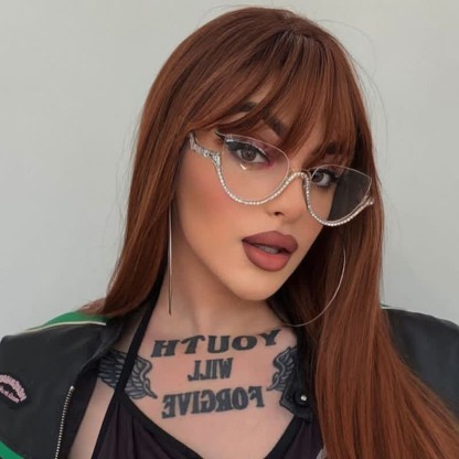 Spykay™ EG26687 Cat-Eye Frame Rhinestone Decor Semi-Rimless Glasses - image 10