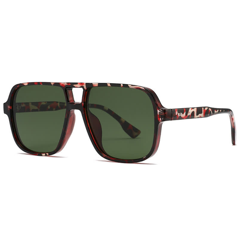 Spykay™ SG60730 Double Bridges Square Frame Vintage Sunglasses - Leopard Print/Green - image 7