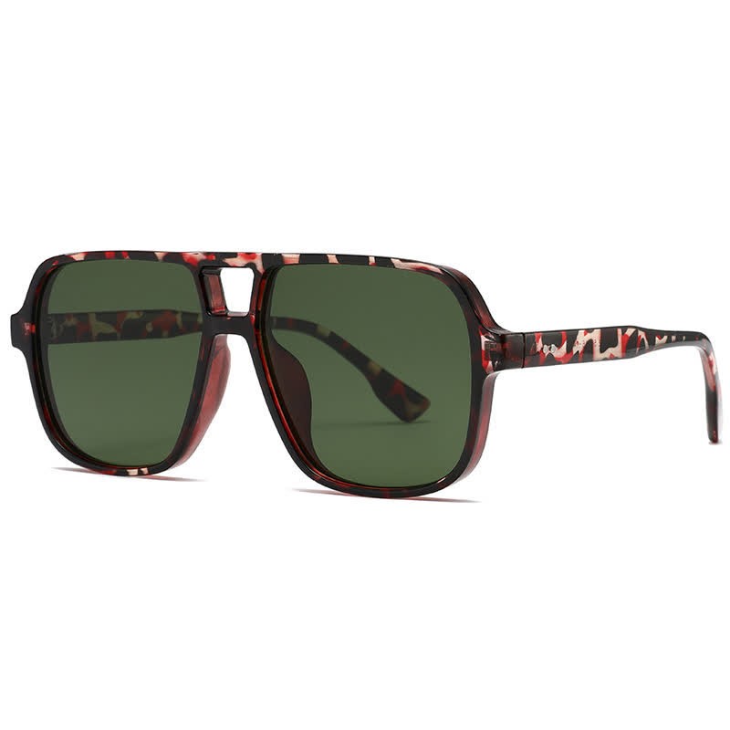 Spykay™ SG60730 Double Bridges Square Frame Vintage Sunglasses - Leopard Print/Green - image 7