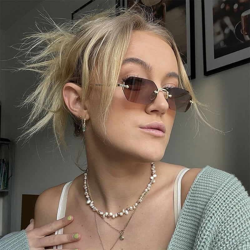 Spykay™ SG60884 Geometric Rimless Metal Temples Sunglasses