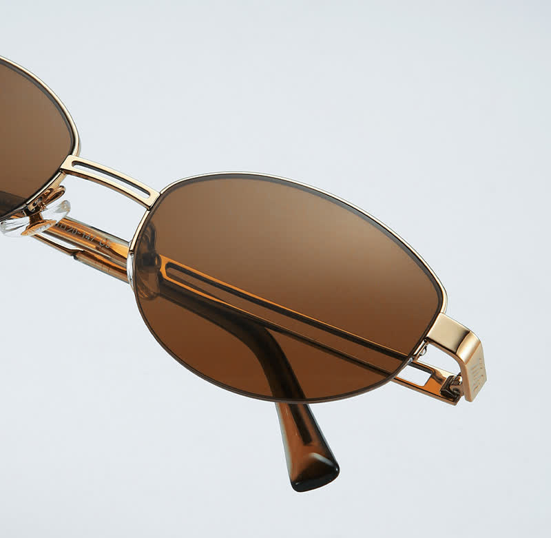 Spykay™ SG60778 Retro Fashion Oval Frame Hollow-out Temples Semi-Rimless Sunglasses with Nylon Lenses