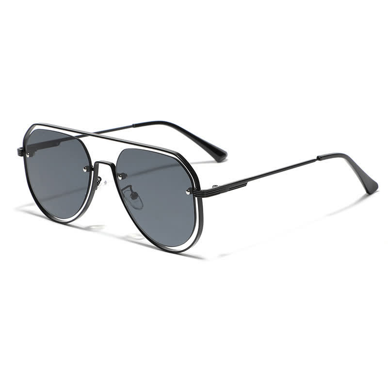 Spykay™ SG60848 Vintage Double Bridges Hollow-out Aviator Sunglasses - Grey/Black - image 8