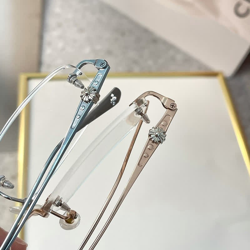 Spykay™ EG26935 Rectangle Titanium Frame Anti-blue Light Rimless Chrome Heart Glasses - image 3