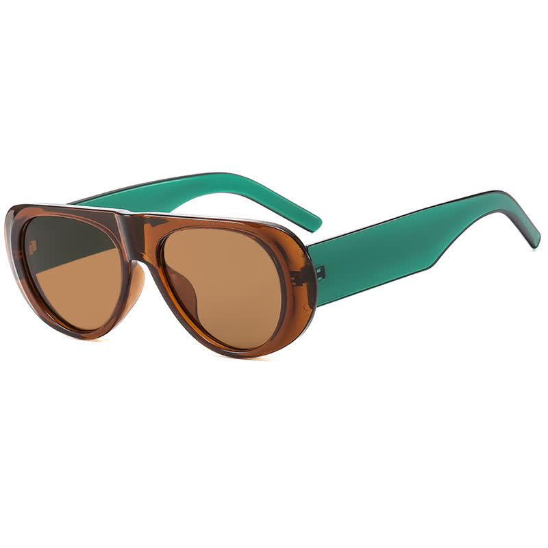 Spykay™ SG60671 Oval Frame Wide Temples Vintage Aviator Sunglasses - Brown/Green - image 16