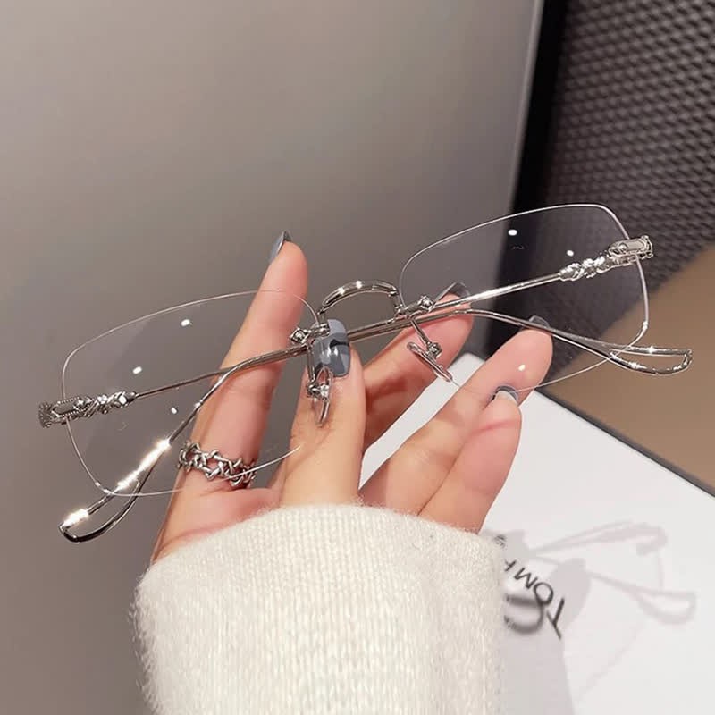 Spykay™ EG26748 Unisex Rimless Metal Frame Simple Anti-blue Light Glasses - Silver - image 5