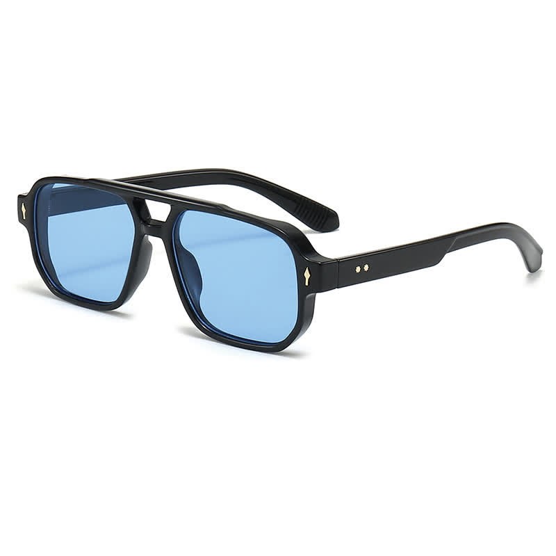 Spykay™ SG61003 Square Frame Double Bridges Vintage Arrow Sunglasses - Black/Blue - image 7