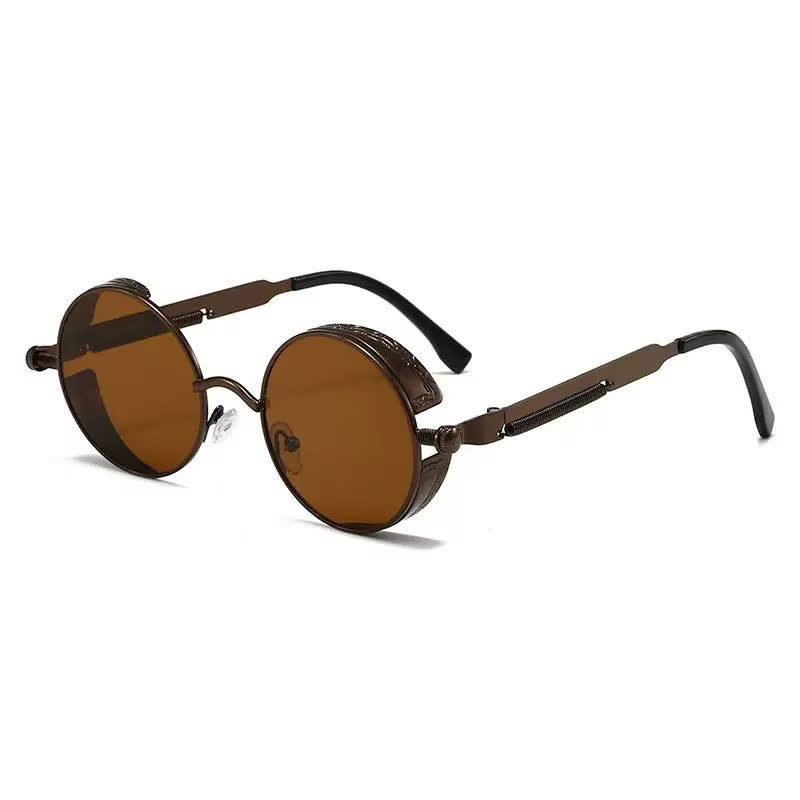 Spykay™ SG60945 Retro Punk Round Frame Spring Temples Sunglasses - Brown - image 22