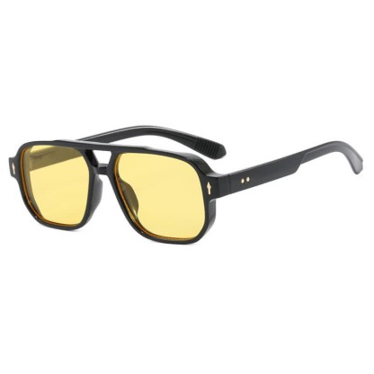 Spykay™ SG60754 Square Frame Double Bridges Vintage Sunglasses - Black/Yellow - image 9