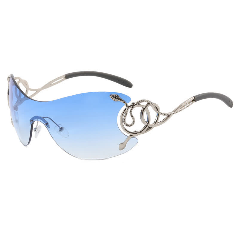 Spykay™ SG60904 Snake Design Temples One-piece Rimless Y2K Sunglasses