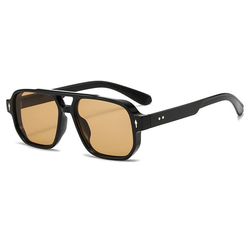 Spykay™ SG61003 Square Frame Double Bridges Vintage Arrow Sunglasses - Black/Light Brown - image 24