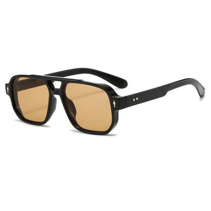 Spykay™ SG61003 Square Frame Double Bridges Vintage Arrow Sunglasses - Black/Light Brown - image 24