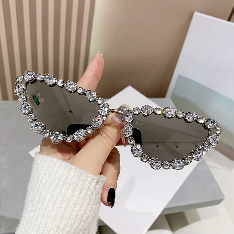 Spykay™ SG60894 Vintage-Retro Rhinestone Decor Cat-Eye Oversized Sunglasses