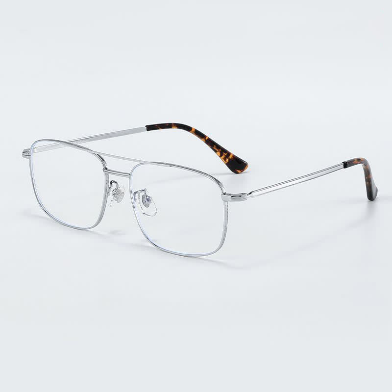 Spykay™ EG26851 Vintage Square Titanium Frame Anti-blue Light Double Bridges Glasses - Silver - image 5