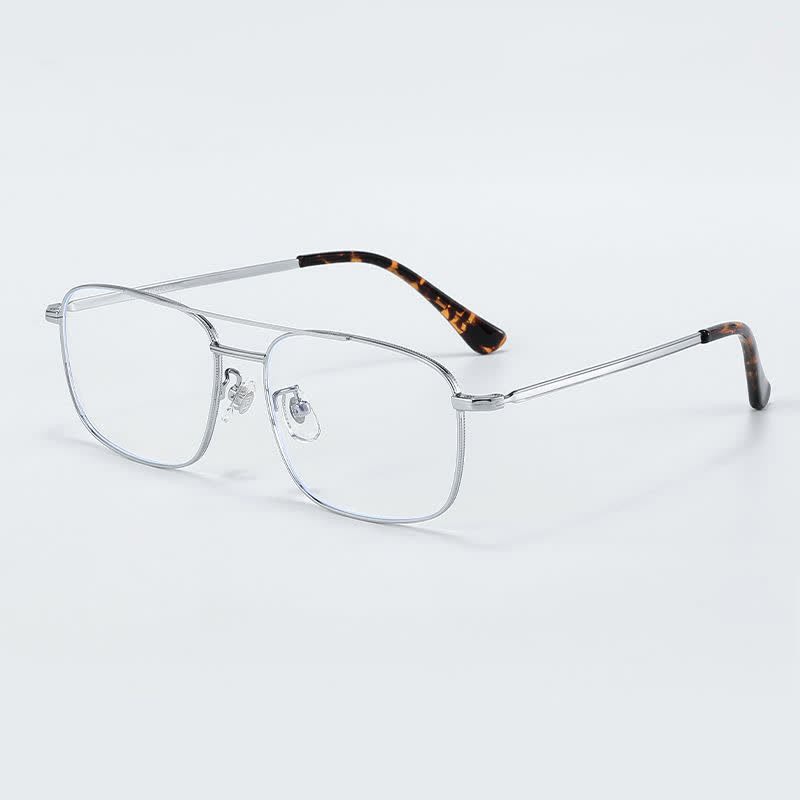 Spykay™ EG26851 Vintage Square Titanium Frame Anti-blue Light Double Bridges Glasses - Silver - image 5