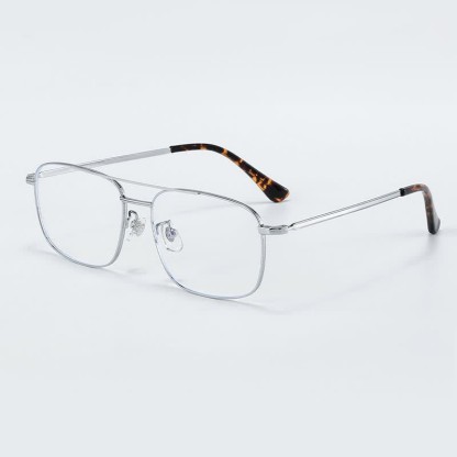 Spykay™ EG26851 Vintage Square Titanium Frame Anti-blue Light Double Bridges Glasses - Silver - image 5