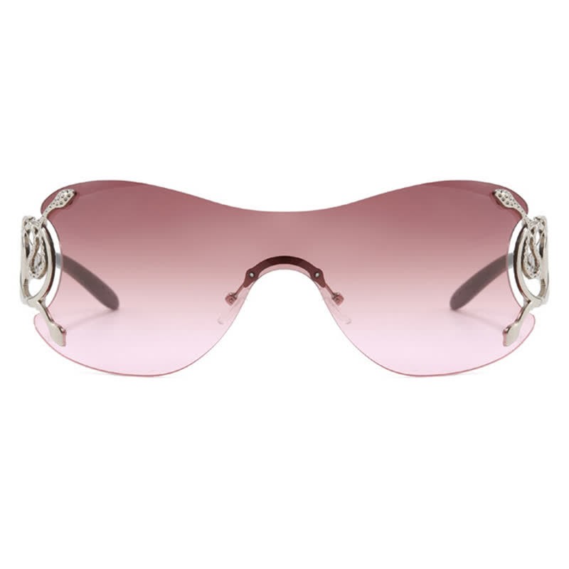 Spykay™ SG60904 Snake Design Temples One-piece Rimless Y2K Sunglasses