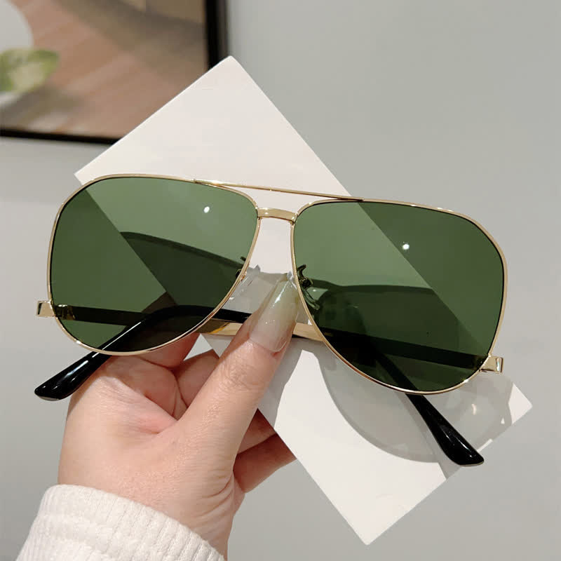 Spykay™ SG60761 Double Bridges Metal Temples Aviator Sunglasses - Golden/Green - image 12