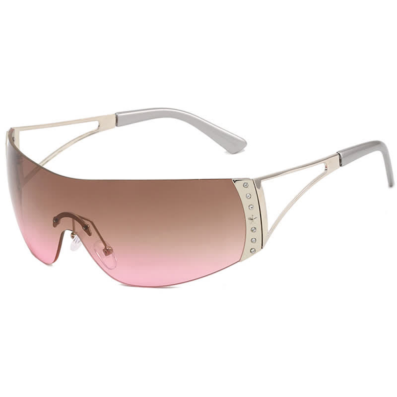 Spykay™ SG60852 Y2K Vintage Rhinestone Decor One-piece Rimless Hipster Sunglasses