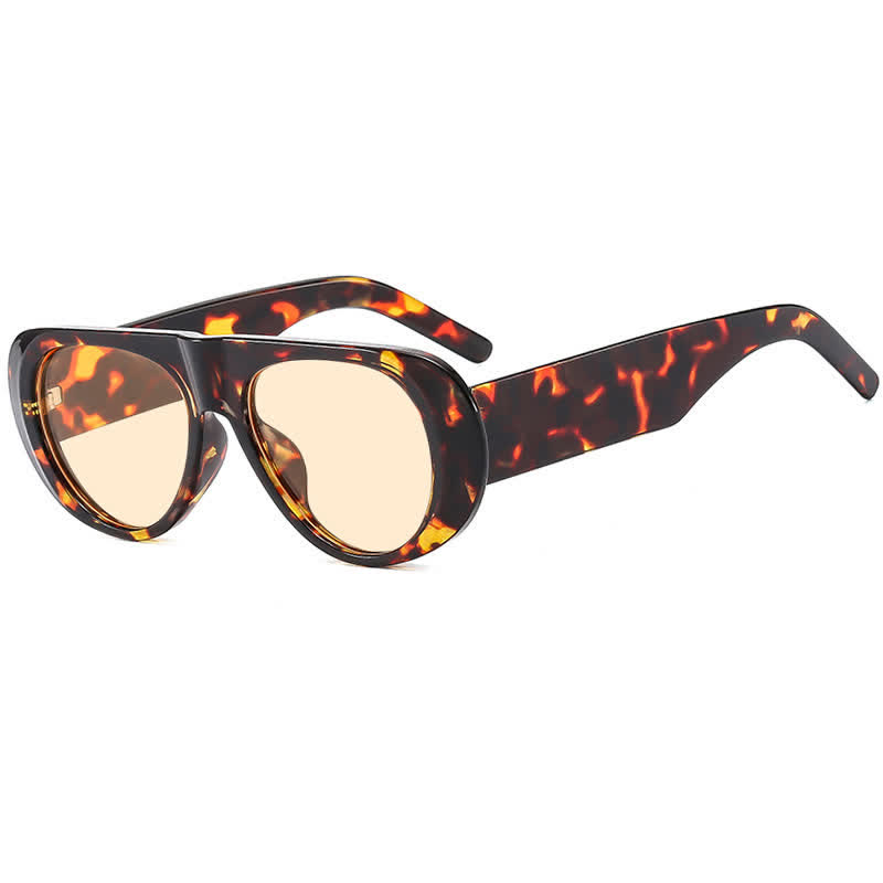 Spykay™ SG60671 Oval Frame Wide Temples Vintage Aviator Sunglasses - Leopard Print/Orange - image 22
