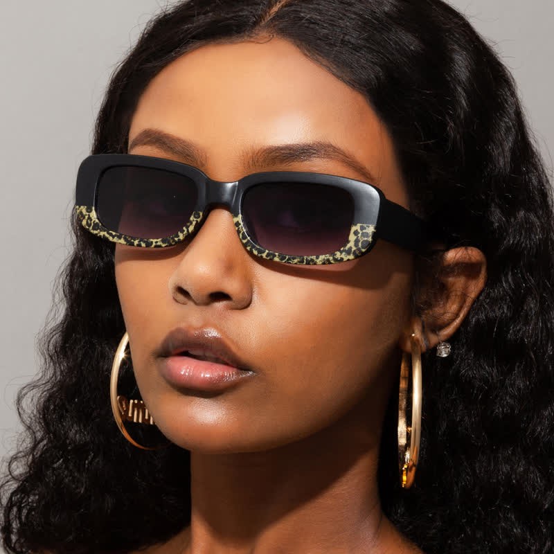 Spykay™ SG60996 Rectangle Small Thick Frame Vintage Sunglasses - Black/Leopard - image 2