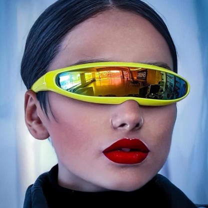 Spykay™ SG61011 One-piece Color Mirror Lens Monolens Cyclops Robotic Futuristic Narrow Y2K Punk Sunglasses - Yellow - image 28