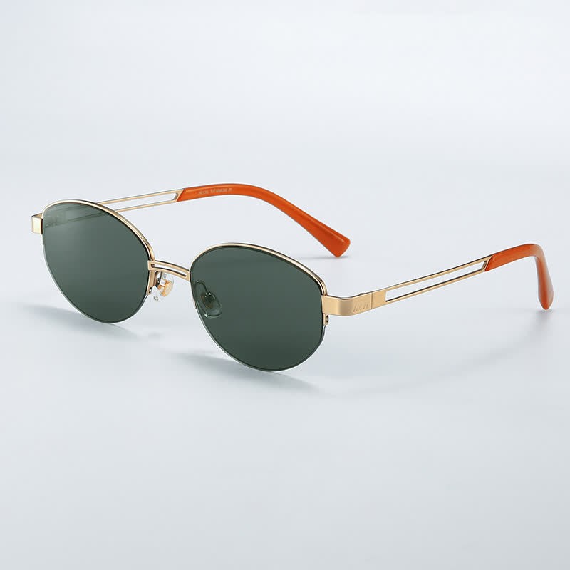Spykay™ SG60778 Retro Fashion Oval Frame Hollow-out Temples Semi-Rimless Sunglasses with Nylon Lenses
