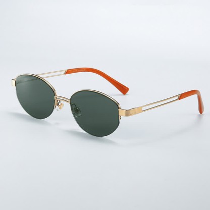 Spykay™ SG60778 Retro Fashion Oval Frame Hollow-out Temples Semi-Rimless Sunglasses with Nylon Lenses